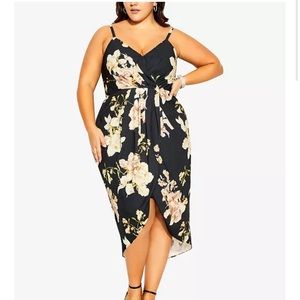 City Chic black floral flourish dress Sz 14 NEW